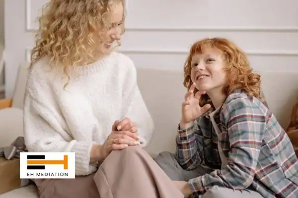 Happy mother and child after sorting child arrangements mediation Stanley